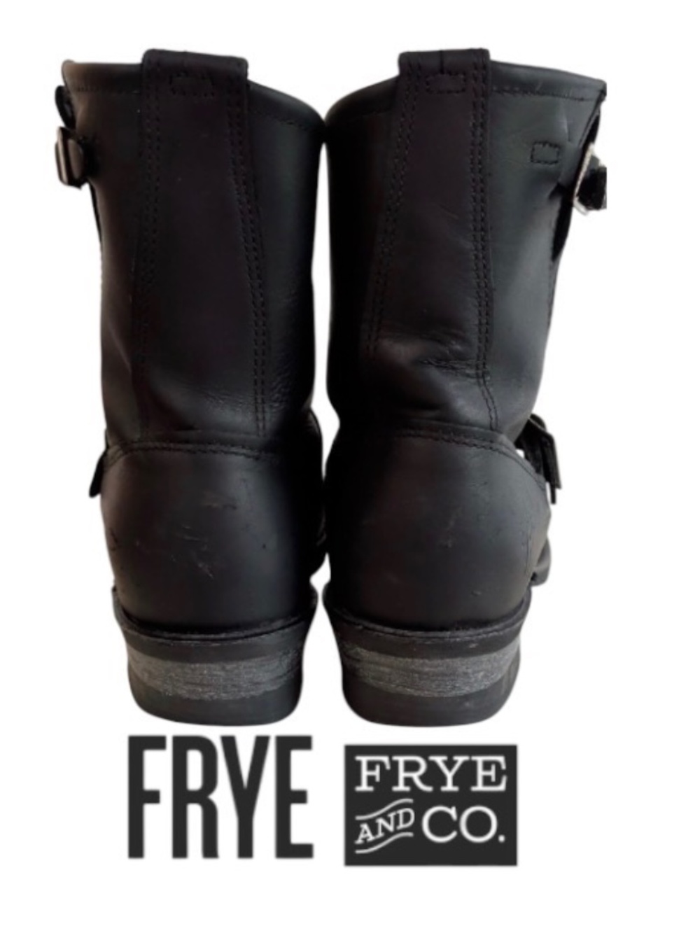 FRYE Leather Engineer Boots, Women’s Size 9, Black with Silvertone Buckle - Picture 2 of 14
